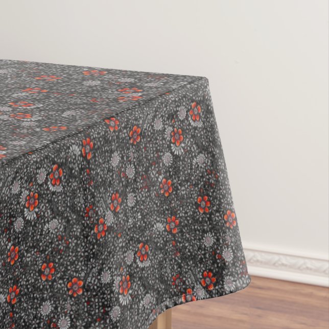 Grey & Orange Floral Pattern Subtle Cute Boho Chic Tablecloth (In Situ)