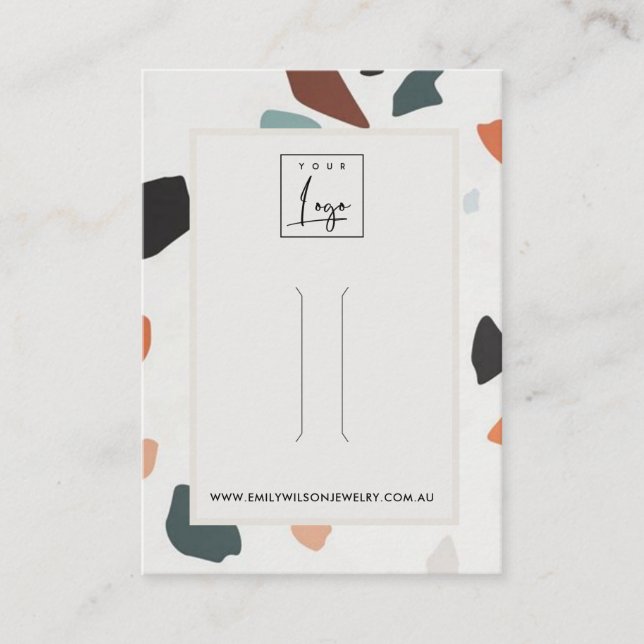 Grey Orange Green Terrazzo Hair Clip Display Logo  Business Card (Front)