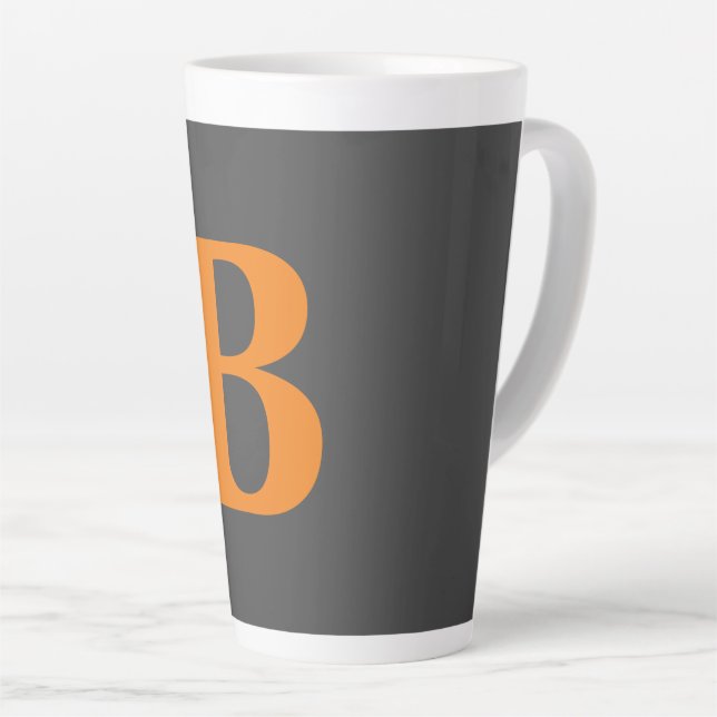 Grey orange modern monogrammed professional latte mug (Right Angle)