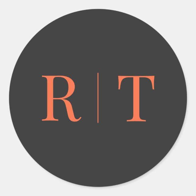 Grey orange Monogram Wedding Classic Round Sticker (Front)