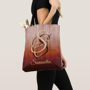 Grey Orange Red Burgundy rustic monogram striped Tote Bag