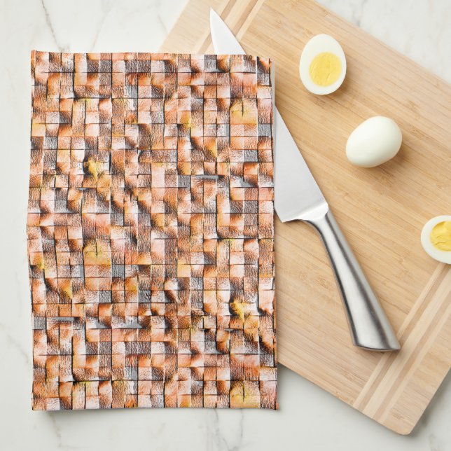 Grey orange rough ceramic tile with flaws, digital tea towel (Quarter Fold)