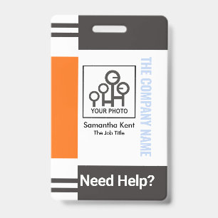 Grey Orange Stripe Column Photo Template ID Badge