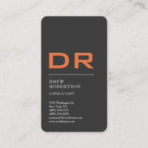 Grey Orange Trendy Monogram Professional Business Card