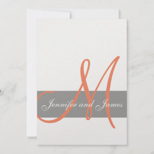 Grey Orange Wedding Invitation Monogram Names