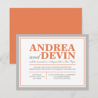 Grey & Orange Wedding Reception ONLY Invitations