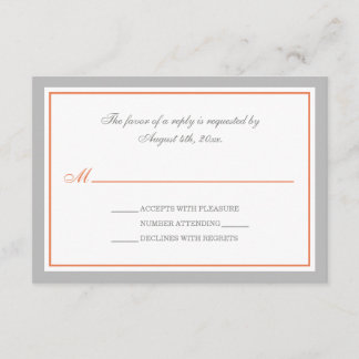 Grey & Orange Wedding Reception RSVP Cards