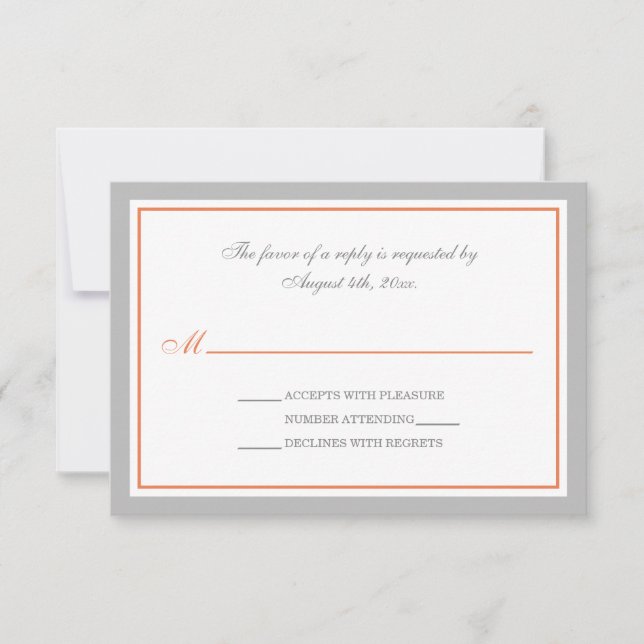 Grey & Orange Wedding Reception RSVP Cards (Front)