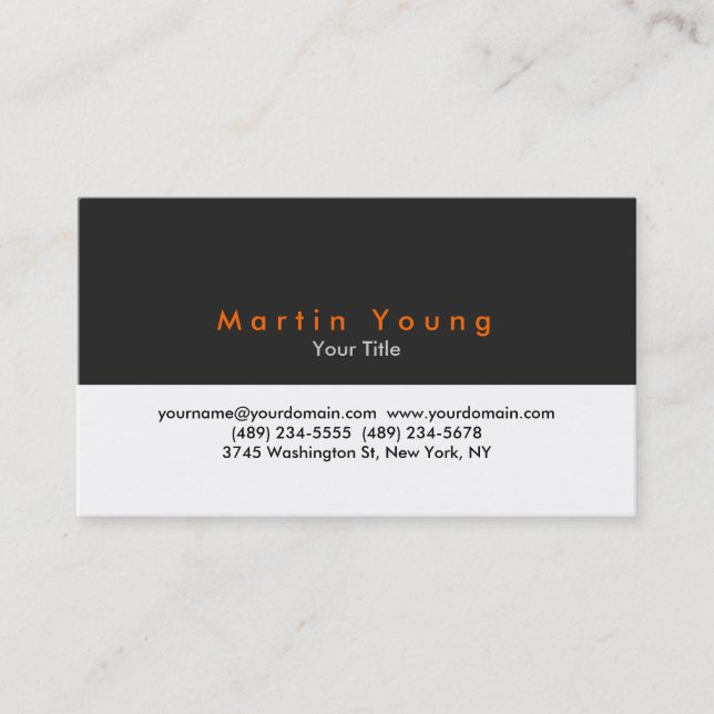 Grey Orange White Professional Business Card (Front)