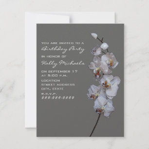Grey Orchids Birthday Party Invitation