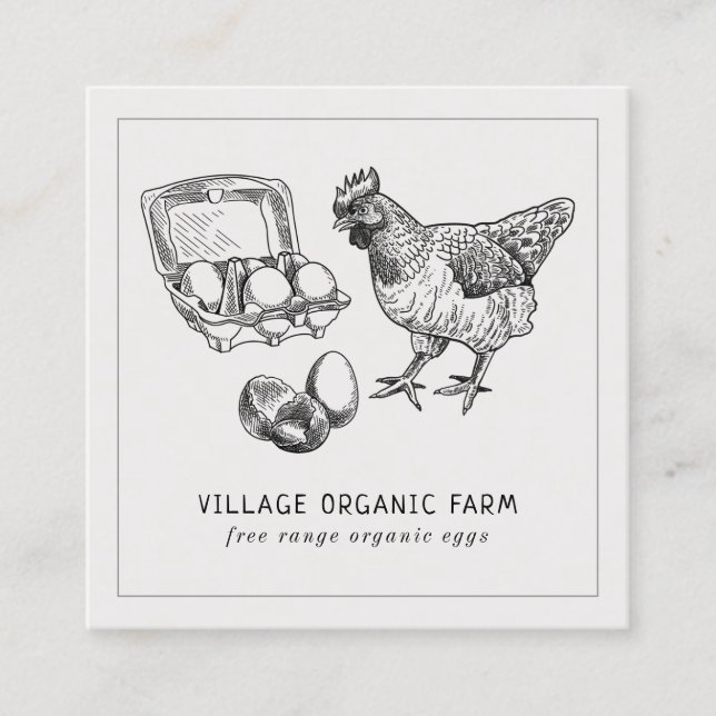 Grey Organic Free Range Egg Farm Square Business Card (Front)