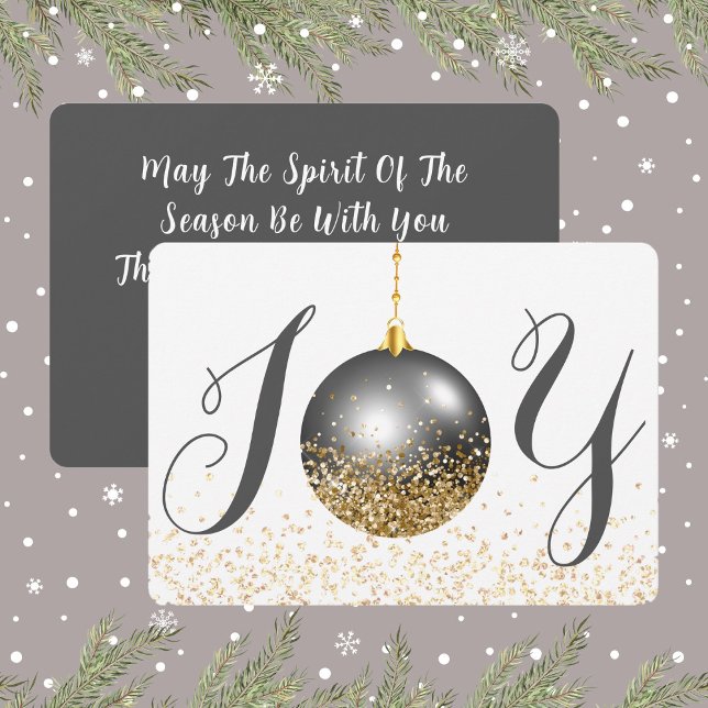 Grey Ornament Joy Christmas Greeting Holiday Card (Joy In Grey and Gold Look Glitter Christmas Holiday Card)