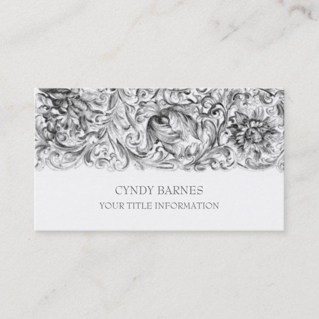 Grey Ornate Baroque Business Card (Front)