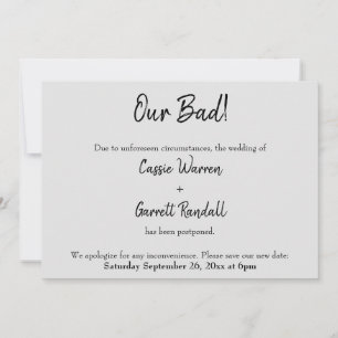 Grey "Our Bad!" Postponed Wedding Announcement