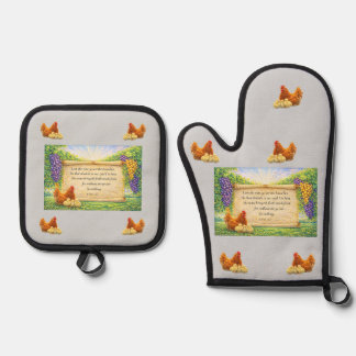 Grey Oven Mitt & Potholder Set w/ Bible Verse