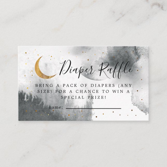 Grey Over The Moon Baby Shower Diaper Raffle Enclosure Card (Front)