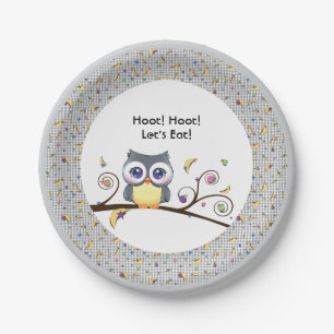 Grey Owl Baby Shower Gender-Neutral Woodland Paper Plate