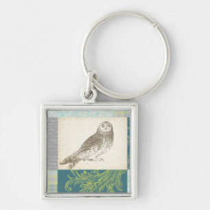 Grey Owl on Pattern Background Key Ring