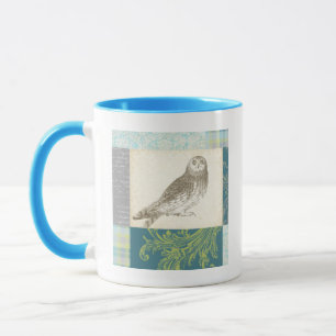 Grey Owl on Pattern Background Mug