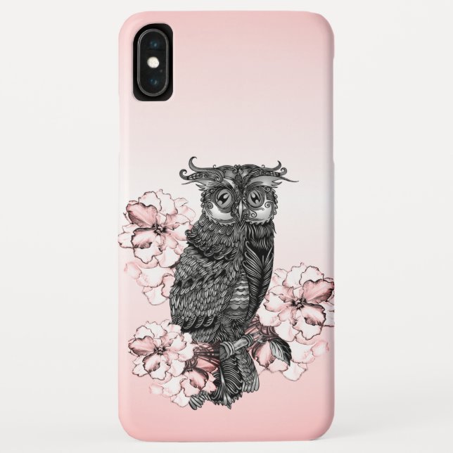 Grey Owl Pink Orchids Case-Mate iPhone Case (Back)
