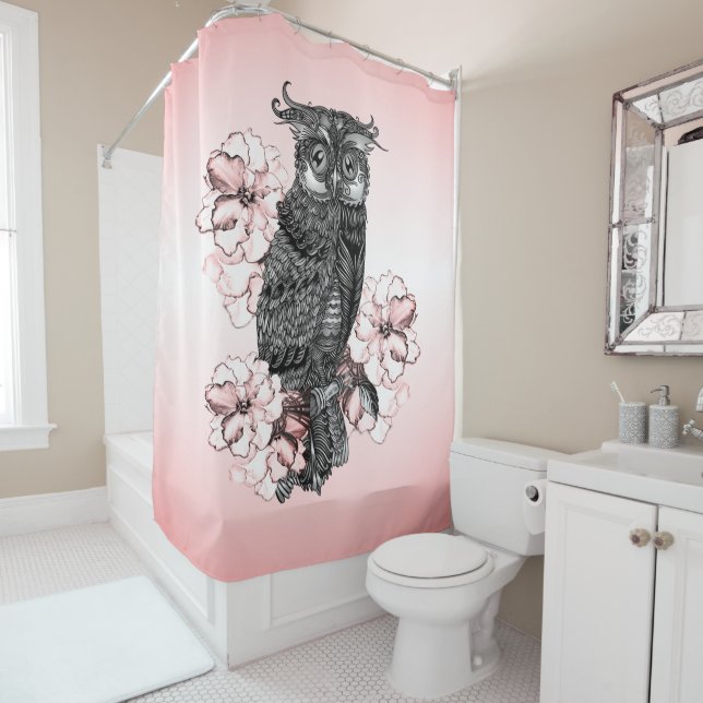 Grey Owl Pink Orchids Shower Curtain (In Situ)