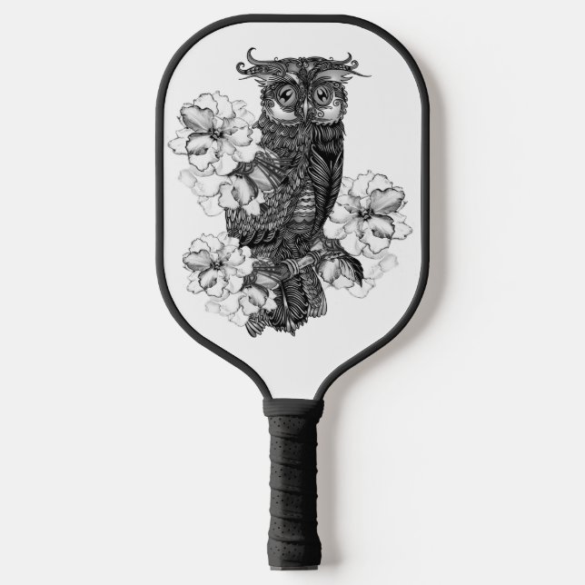 Grey Owl White Orchids Pickleball Paddle (Front)
