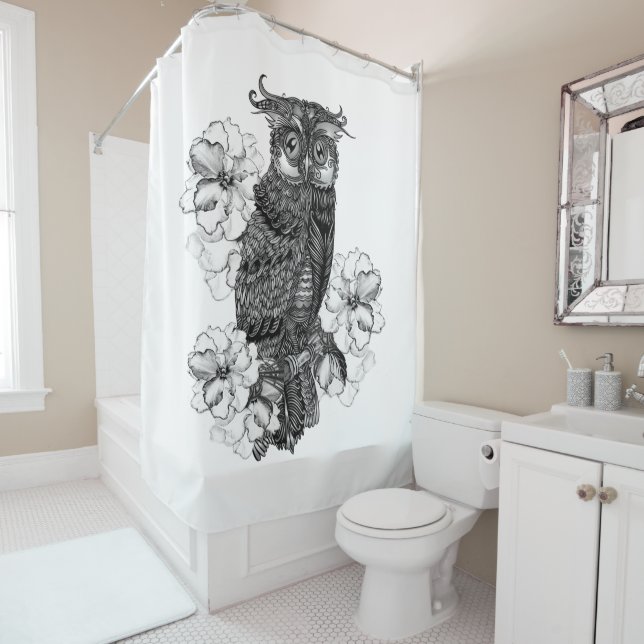 Grey Owl White Orchids Shower Curtain (In Situ)