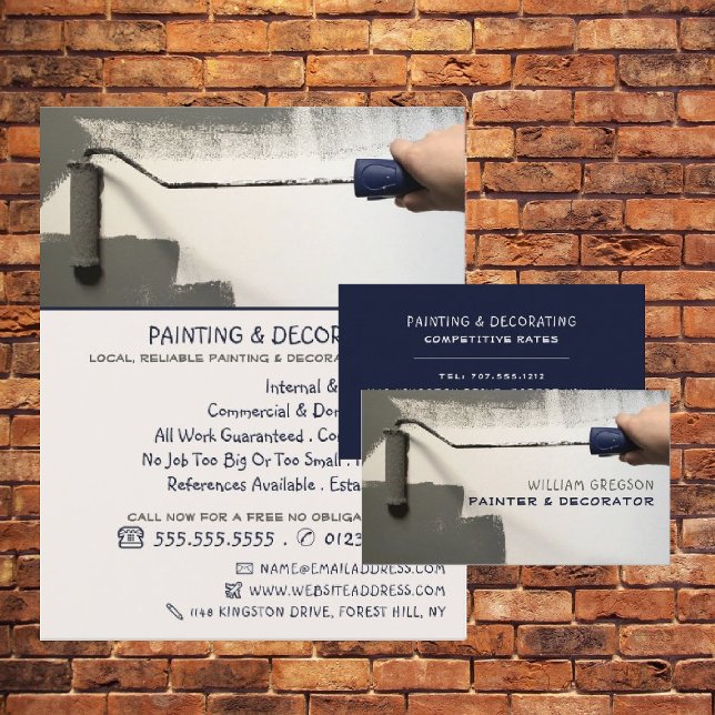 Grey Paint Roller, Painter & Decorator Business Card (Creator Uploaded)