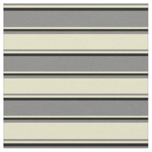 Grey, Pale Goldenrod & Black Stripes Fabric