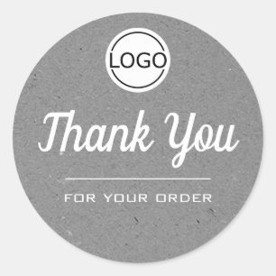 Grey Paper Style Simple Minimalist Thank You Logo Classic Round Sticker