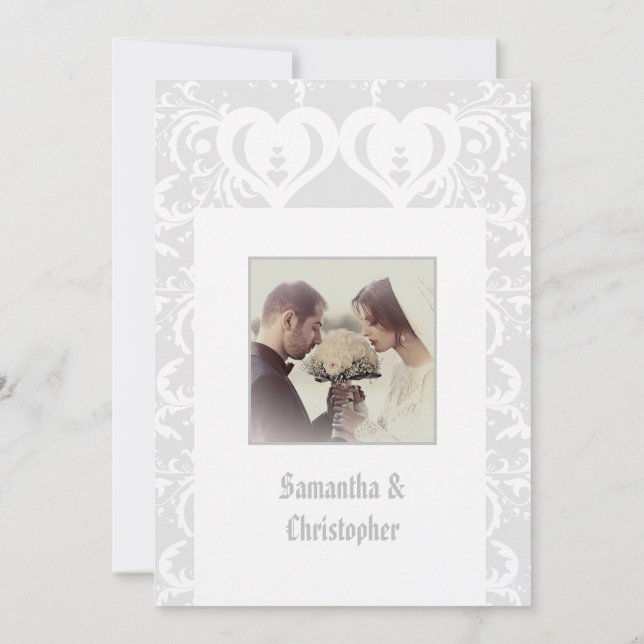 Grey papercut wedding photo invitation (Back)
