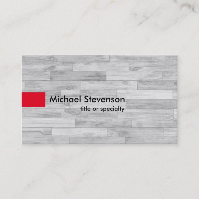 Grey Parquet Red Modern Unique Consultant Business Card (Front)