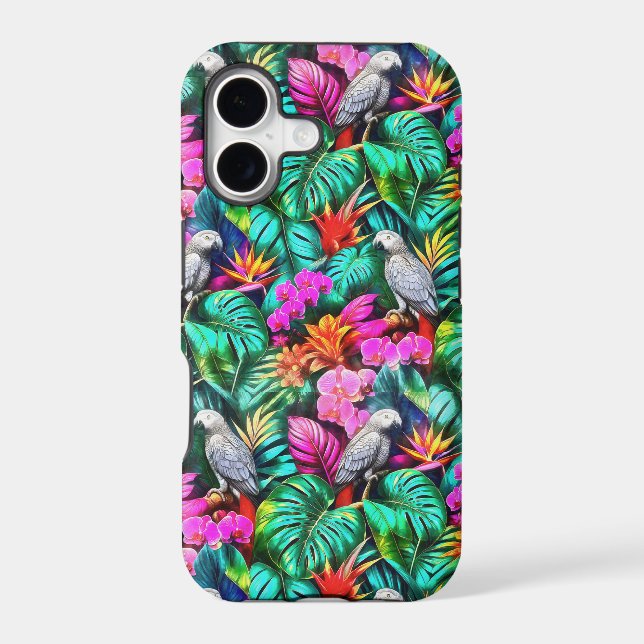 Grey Parrot Jungle Dreams Seamless Surface Pattern (Back)
