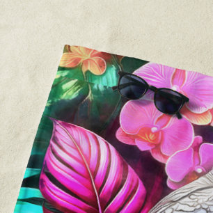 Grey Parrot Jungle Dreams Seamless Surface Pattern Beach Towel