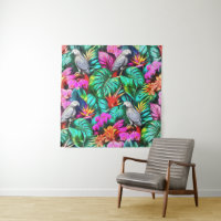 Grey Parrot Jungle Dreams Seamless Surface Pattern