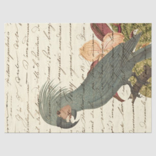 Grey Parrot with Flowers and Cursive Decoupage Tissue Paper