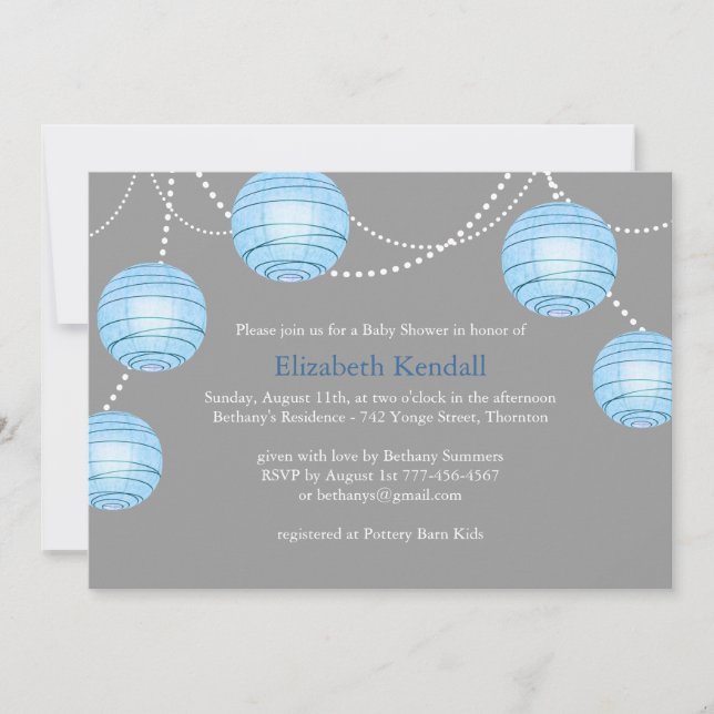 Grey Party Lantern Baby Shower Invitation (Front)