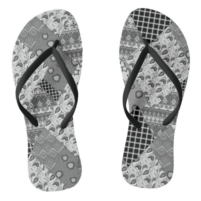 Grey Patchwork Patchwork Pattern  Jandals (Footbed)