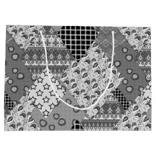 Grey Patchwork Patchwork Pattern  Large Gift Bag
