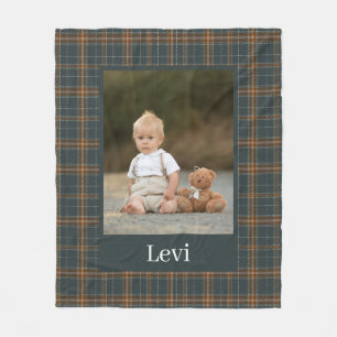 Grey Pattern Boy Name Custom Photo Kids Fleece Blanket