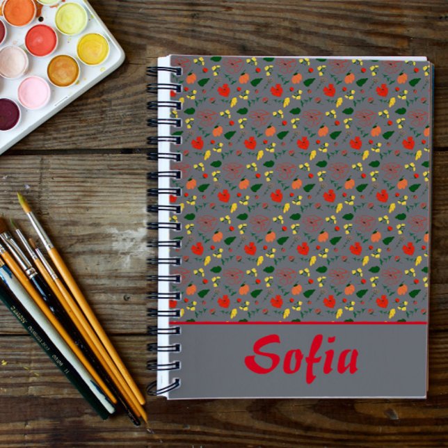 Grey pattern floral poppy wildflowers  planner (Creator Uploaded)