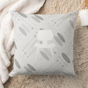 Grey Pattern Mid-Century Chair Abstract Pattern Fl Cushion