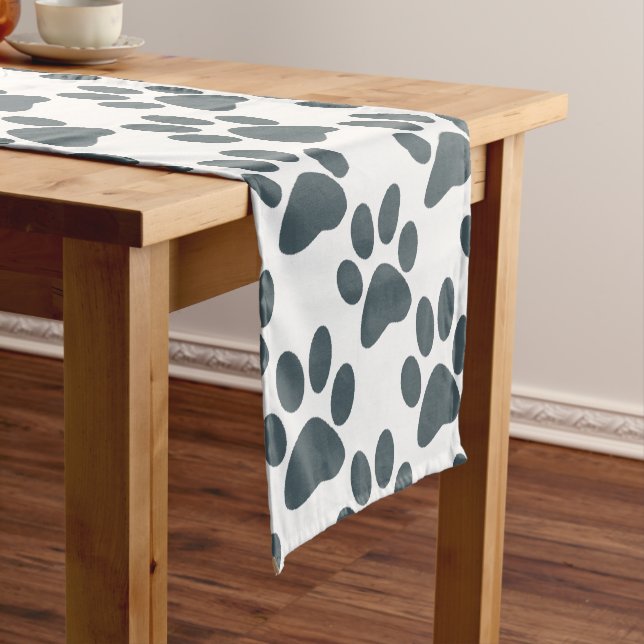 Grey Paw Print Short Table Runner (In Situ)