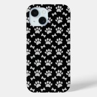 Grey Paws And Bones Pattern on Black