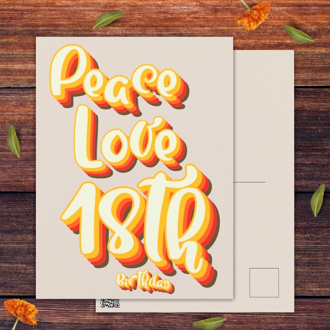 Grey Peace Love Retro Groovy 18th Happy Birthday Postcard (Front and Back)