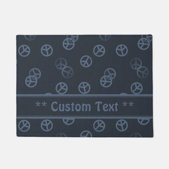 Grey Peace Sign Pattern w/ Custom Text Doormat (Front)