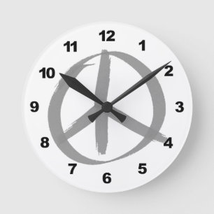 Grey Peace Sign Round Clock