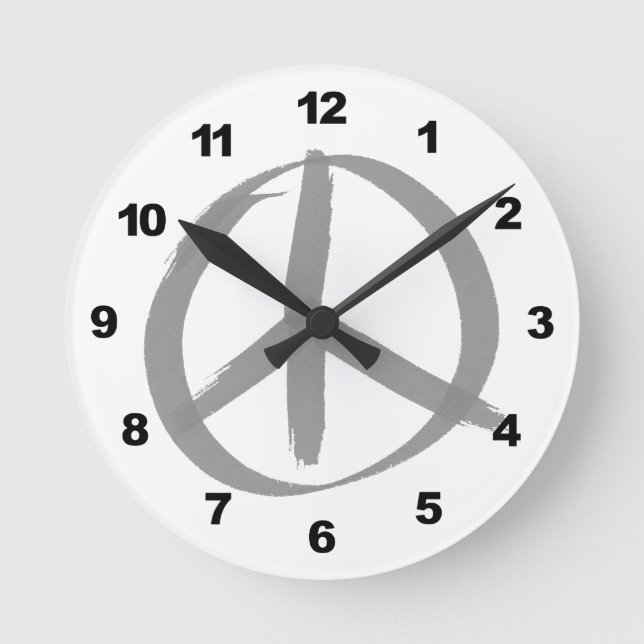 Grey Peace Sign Round Clock (Front)