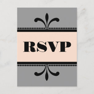 Grey/Peach Fancy Art Deco RSVP Postcard