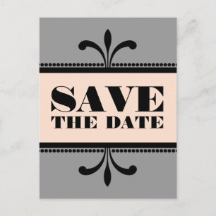 Grey/Peach Fancy Art Deco Save the Date Postcard